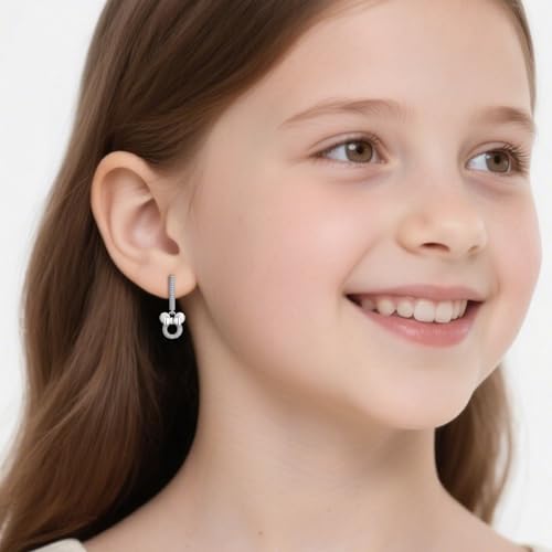 Sterling Silver Bow Mouse Earrings - Sparkle Pink White Cubic Zirconia Cute Earrings Hypoallergenic Lovely Jewelry Gifts for Teens Daughter Granddaughter Niece2