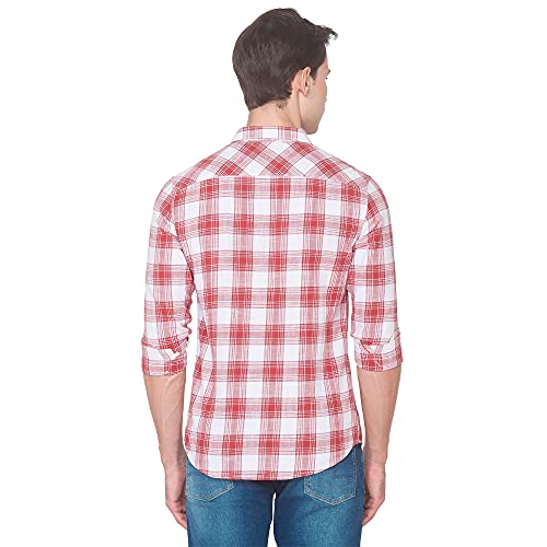 Image of Spykar Men's Regular Fit Flat Collar Full Sleeve Checked Casual Shirts