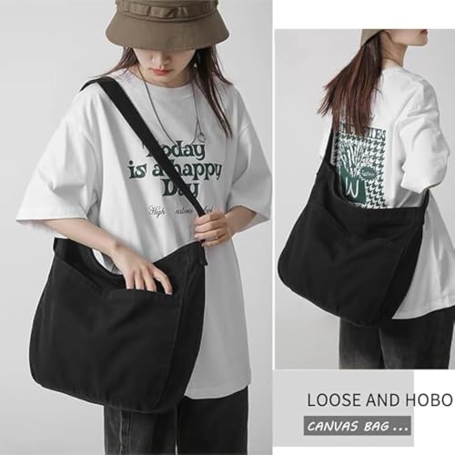 Image of FUOCO Canvas Messenger Bag for Men Women - Vintage Crossbody Sling Bag for Laptop Travel Office College Gym - Aesthetic Shoulder Handbag One Side Tote Bag