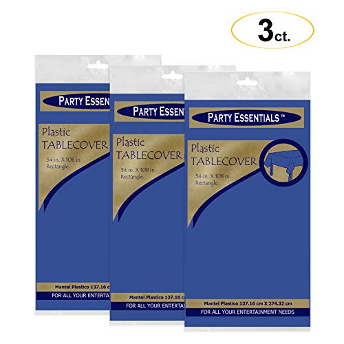 Party Essentials Heavy Duty Rectangle Plastic Table Cover Available in 24 Colors, 54 x 108, 3-Count, Royal Blue - Image 3