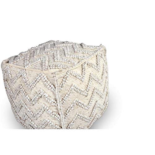 BOWERY HILL Transitional Square Zigzag Handwoven Ivory Wool Pouf