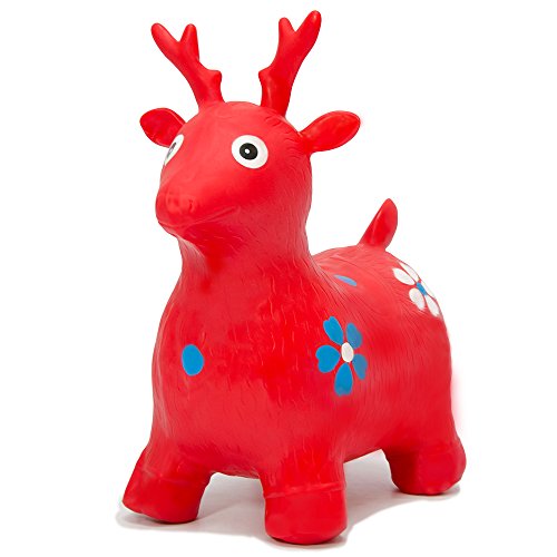 EYEPOWER Alce Hinchable Desarrollo Habilidades motoras Primera Infancia | Animal de Juguete Inflable para cabalgar brincar retozar rebotar mecer | Asiento 27 cm de Alto | Rojo