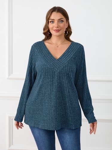 Image of BELAROI Womens Plus Size Sweaters V Neck Fall Tunic Top Pullover Shirts