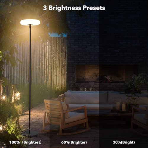 Lâmpada de chão externa, lâmpada de chão 100% alimentada por energia solar para terraço, decks, gram
