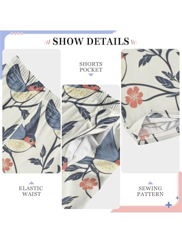 Cartoon Swallow Bird Floral Boys Pants for Kids Jogger Pants with Pockets S4