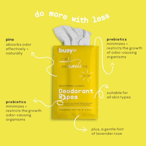 Glow Line Deodorant Wipes - 15ct Lavender Rose Deodorant for Women w/Zinc, Probiotics & Prebiotics - Individually Wrapped - Sweat Wipes for Hydrating, Odor Control & Cleansing