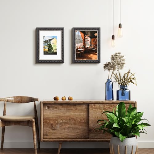 Image of Golden State Art, 9X12 Ornate Finish Photo Frame with White Mat for 6X8 Picture & Real Glass, Color: Black with Silver & Burgundy