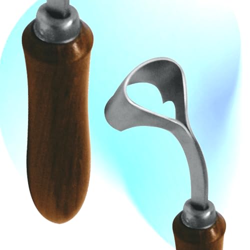 Image of 7 Inch Swiss Hoof Knife Double Edged - Stainless Steel Curved Blade Farrier Tool with Round Wooden Grip, Multipurpose Hoof Trimming Knife for Livestock. (Right Hand)