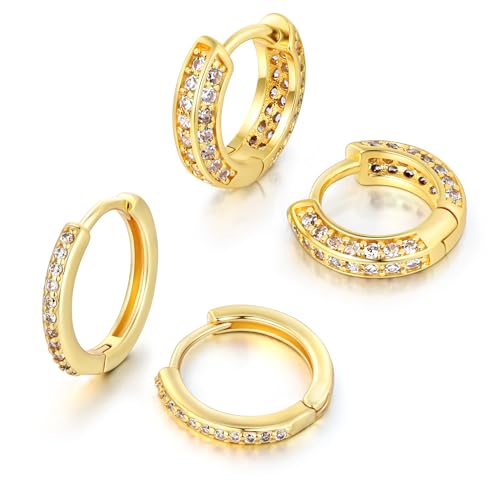 Gold Hoop Earrings for Men Women,Hypoallergenic Surgical Stainless Steel Earrings for Sensitive Ears,Small Cubic Zirconia Cartilage Huggie Hoop Earrings Piercing Jewelry Sets 10mm 12mm