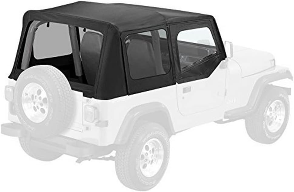 Pavement Ends by Bestop 51130-15 Black Denim Replay Replacement Soft Top Clear Windows w/Upper Door Skins for 1988-1995 Jeep Wrangler