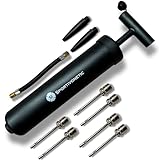SPORTIVONETIC® Ballpumpe mit 6 Metallnadeln - 2 Kunsstoffnadeln - 1 Schlauch - geeignet für jeden Sportball Fußball, Volleyball, Basketball, Gymnastik Ball, Luftpumpe klein mit Nadel Nadeln schwarz