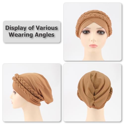 Image of DRESHOW African Women Turban Caps Beanie Twist Headscarf Pre-Tied Double Twisted Braid Hair Cover Wrap Hat Chemo Cancer Cap