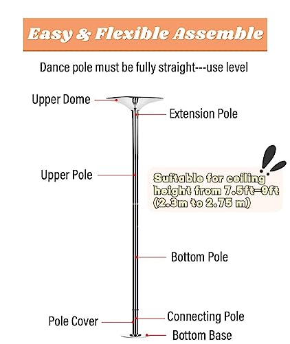 Pink Black Silicone Portable Dance Pole Kit, Removable Stripper Pole for 8ft 9ft 10ft 11ft 12ft High Ceilings, Spin and Static Dancing Pole for Home Club Bar Gym Party ( Color : Black , Size : 7.5ft-9 - Thumbnail 2