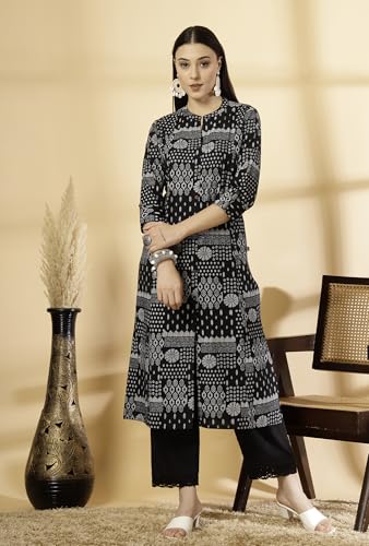 Image of Pistaa's Women's Cotton Regular Fit A Line Floral Print A-Line Regular Kurta