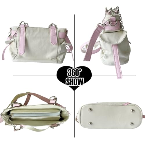 Y2K Harajuku Kawaii Goth Casual Style Denim Cute Heart and Pink Belt Decor Adjustable Cross-body Shoulder Bag4