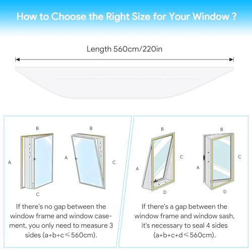 AC Window Seal, LYUNIT 560cm/220Inch Portable Universal Window Seal Kit for Mobile Air Conditioner Unit & Tumble Dryer, Hot Air Stop Air Exchange Guards, Easy to Install-with Zip