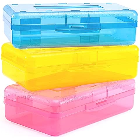Sooez 3 Pack Plastic Pencil Boxes Cover