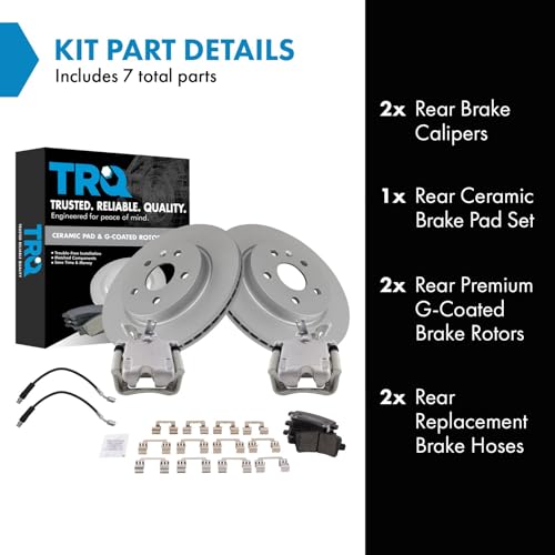 Image of TRQ Rear Brake Pad and Rotor Set Ceramic 315 mm Coated Rotors Calipers Hoses Compatible with 2014-2015 Chevrolet Malibu