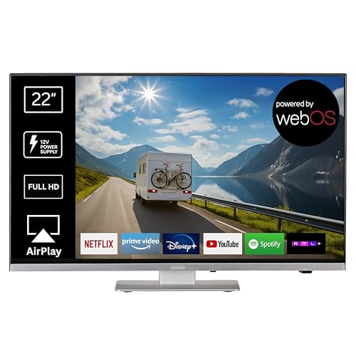 REFLEXION LDDX22IBT Smart LED Fernseher, 22 Zoll / 55cm, LG webOSHub, Wohnwagen/Wohnmobil/Camping/Caravan/Boot/LKW TV, Slimline, 12/24/230 Volt, Full HD, Triple Tuner, Bluetooth, WLAN, DVD-Player