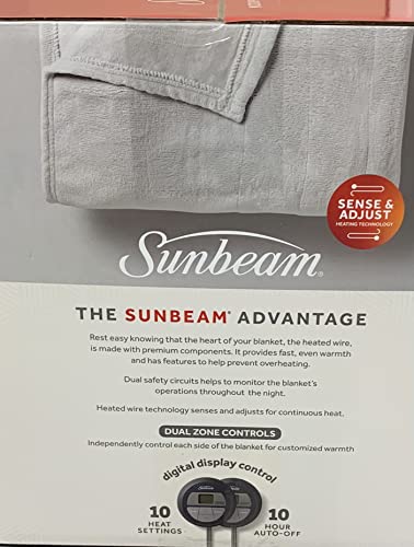 Sunbeam Microplush Queen Electric Heated Blanket With Preheat Feature Two Digital Controller 10-Heat Settings Auto Shut-Off, Ul Certified For Safety, Ivory Beige #TOP2