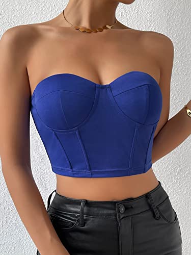 Mulheres Top Cortado de Tubo Sólido Bustiê (Color : Royal Blue, Size : CH)