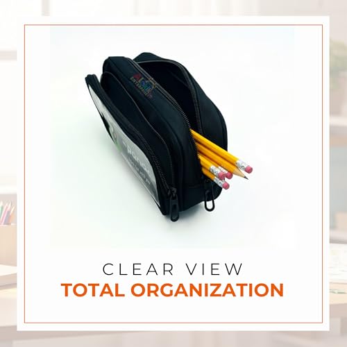 Image of Alokik Enterprise Cute Cartoon Pencil Pouch with Double Zipper & Transparent Window, Large Capacity Fabric Pen Case for School, Office, Students, Kids & Teens (Panda Have Fun with You Black Pouch)