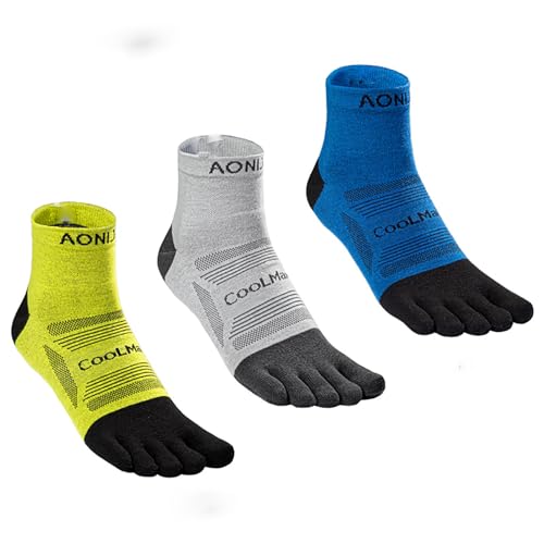 AONIJIE 3 Pairs of Toe Socks, Mid-cut Sports Socks Breathable Suitable for Running, Mountain Climbing