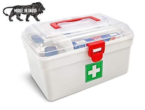 EIRMON Rectangular Lockable Medicine First Aid Kit Box with Detachable Tray & Handle - Transparent Container for Storing Bandages, Medications, and Emergency Supplies - Ideal for Home, Plastic