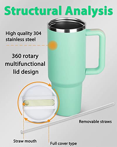 40 Oz Tumbler With Handle And Straw Lid Insulated Reusable Stainless Steel Water Bottle Travel Mug Iced Coffee Cup Travel Mug For Hot And Cold Beverages 40 Oz Tumbler With Handle (Light Green) #TOP1