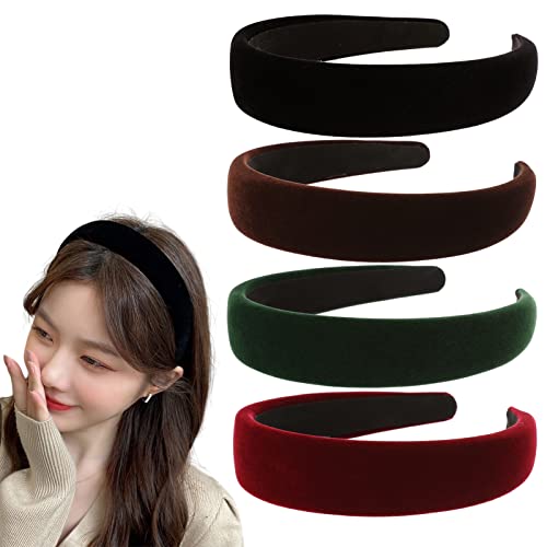 4Pcs Black Velvet Headband for Women Girls Wide...