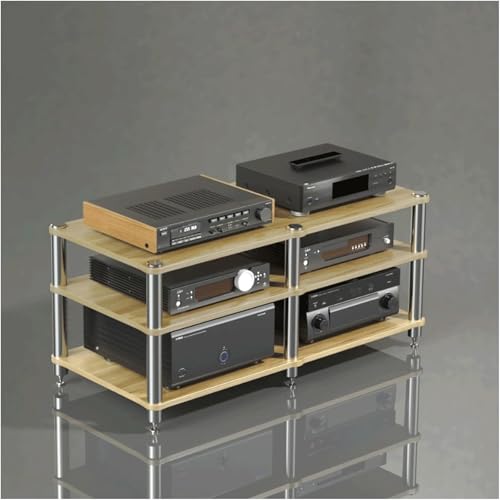 Estante de audio de madera de 3 niveles, soporte estéreo duradero de alta fidelidad, estante de diseño abierto, estante de audio y video para cine en casa, solución de almacenamiento resistente y