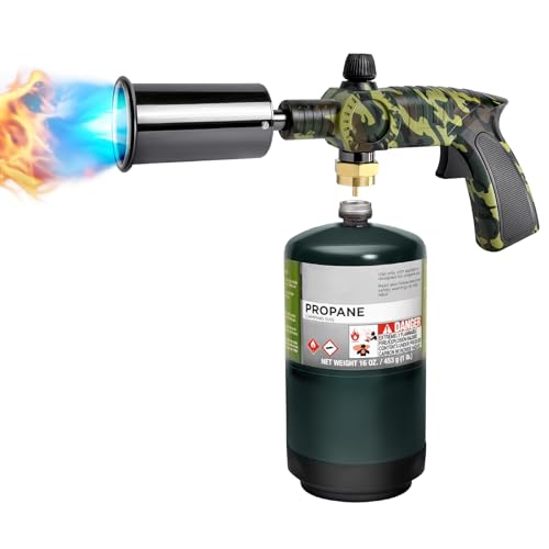 Propane Torch Kit - 5500W High-Powered Kitchen Blow Torch, Adjustable Flame Weed Burner Multipurpose Lighter for Cooking BBQ Camping Gardening Pet Care DIY Projects (Tank NOT Included) - Camouflage by M-CONFETTI-DEN - Used condition - US$23.91