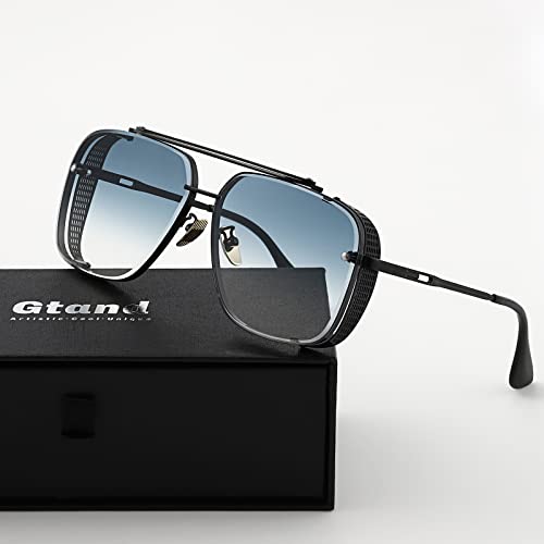 Gtand Fashion Oversized Square Aviator Gradient Sunglasses For Men Vintage Metal Side Shield Steampunk Sun Glasses 64Mm #TOP3