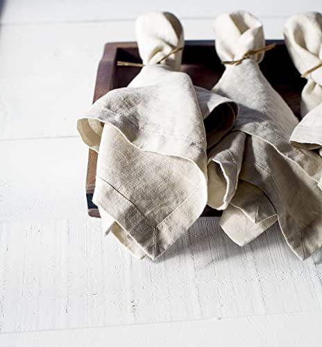 Lk Purelife 100% Stonewashed French Linen Dinner Napkins-Soft Pure Linen Cloth Napkins-20 X20 Inch Set Of 4-Handcrafted With Mitered Corners-Oatmeal #TOP4