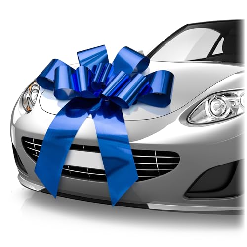 Zoe Deco Big Car Bow (Glossy Blue, 30 inch) Gift Bows, Giant Bow for Car, Birthday Bow, Huge Car Bow, Car Bows, Big Blue Bow, Bow for Gifts, Christmas Bows for Cars, Gift Wrapping, Big Gift Bow