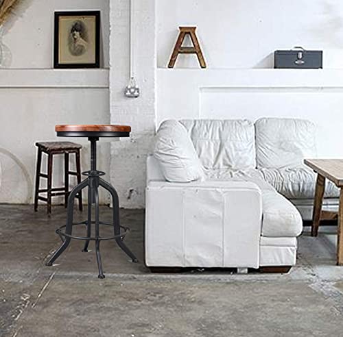 Lokkhan 20.47-24.4 Inch Counter Height Stools,Backless Adjustable Bar Stools Black Metal Round Wood Seat,Rustic Industrial Kitchen Stools Farm Swivel Breakfast Cafe Stool,Set Of 2,Welded #TOP1