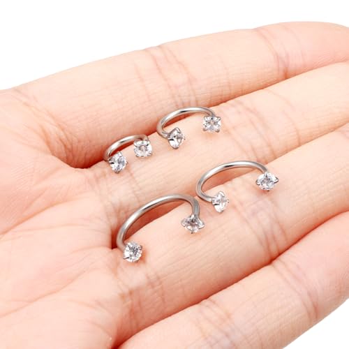 Horseshoe Nose Ring Surgical Steel Double Stud Nose Ring 16g Lip Rings Cubic Zirconia Daith Piercing Jewelry for Women Inner Diameter 6/8/10/12mm4