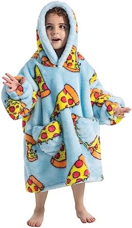 Hoodie Blanket Sweatshirt for Kids Toddler 2-6 Oversized Warm Winter Fluffle Wearable Blanket Sweater Giant Hoodie with Huge Pocket for Litter Boys Girls Pizza 5 41 2GuqlmrL. AC