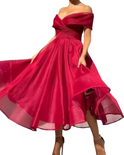 Off Shoulder Prom Dresses for Women Tulle Formal Party Dresses A-Line Evening Gowns Elegant Party Dresses with Pockets4