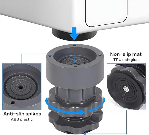 Image of HM Adjustable Washing Machine Stand | Anti Vibration Pads for Washing Machine | Fridge Stand | Top Load | Front Load | Bushes | Upto 9 Kg Machine (Set of 4 - Grey)