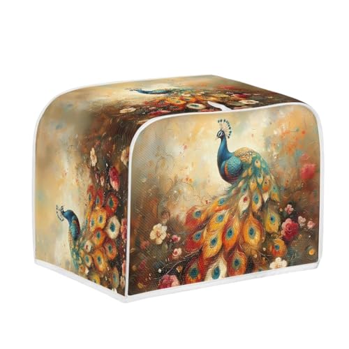 Image of Talayituse Peacock Flower Print Toaster Cover 2 Slice Wide Slot, Lightweight Bread Maker Cover Dust Protection Washable Appliance Bag, S