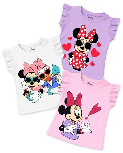Image of Kuchipoo Disney Minnie Mouse Girls T-Shirt | Cute Cartoon Graphic Print | Frill Sleeve Girls Top | Soft Cotton Casual Wear | Pack of 3