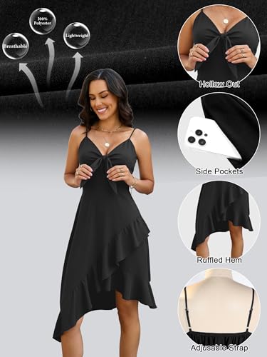 Image of ECOWISH Polka Dot Women Summer Dresses Casual Midi A Line Ruffle High Low Sleeveless Boho Floral Halterneck Cocktail Sundress