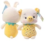 ICI-Rencontrer Super Cute 9.8 inch 3D Plush Piggy Dolls Sweet Fresh Strawberry Pineapple Fruits Dressed, Soft Cotton Cartoon Animal Stuffed Toys for Kids Gifts (Yellow Pineapple Piggy)