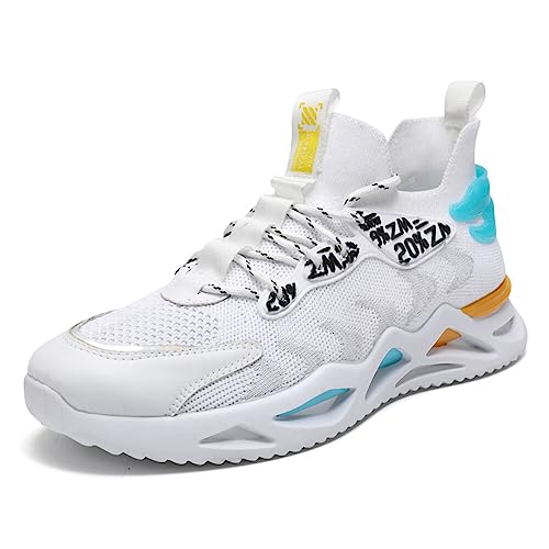 KUNWFNIX Mens Running Shoes Breathable and Lightweight Mesh Athletic Shoes with Slip-On Design - Comfortable and Affordable White Size 10