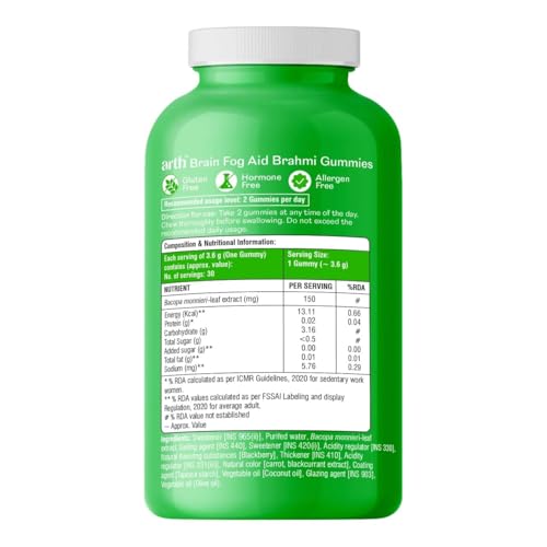 Image of Arth Brahmi Gummies for Memory, Focus, Concentration & Brain Fog Support - 60 Gummies for Men & Women | Bacopa Monnieri Supplement | Enhanced Absorption for Mental Clarity, Alertness & Positive Mood
