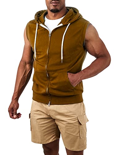 Image of Ohoo Mens Slim Fit Sleeveless Lightweight Zip Up Hooded Sweatshirt Vest Hoodie