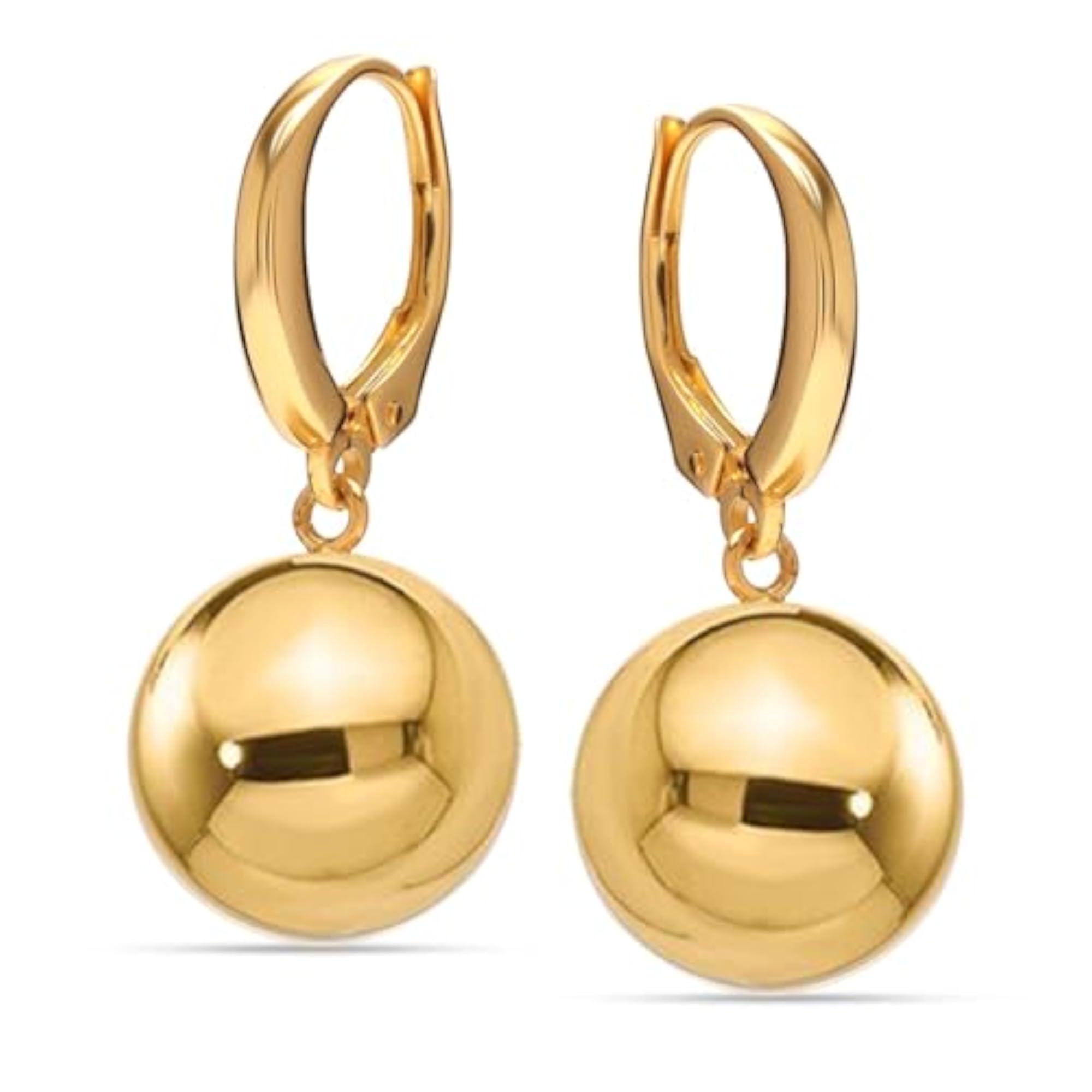 925 Sterling Silver Gold-Plated Drop Ball Earrings, 14MM