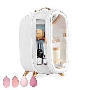SPECILITE Mini Fridge, 6L Skincare Fridge with Mirror and LED Lighting Portable Cooler Small Refrigerator for Bedroom, Beauty, Makeup, Skin Care, Beverage, Cosmetics (White)