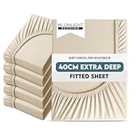 Moonlight Bedding Double Fitted Sheet 6 Pack 40CM Cream Bed Sheet with Elastic Corners 16 Inch Extra Deep Pocket Brushed Microfiber Easy Care Breathable Shrinkage Fade-Resistant Bedsheets